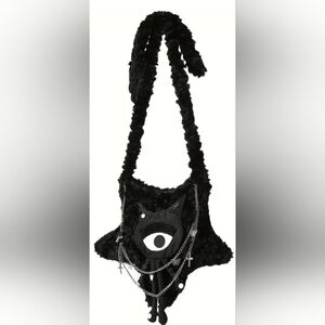 Black Faux Fur Monster Eye Shoulder Bag